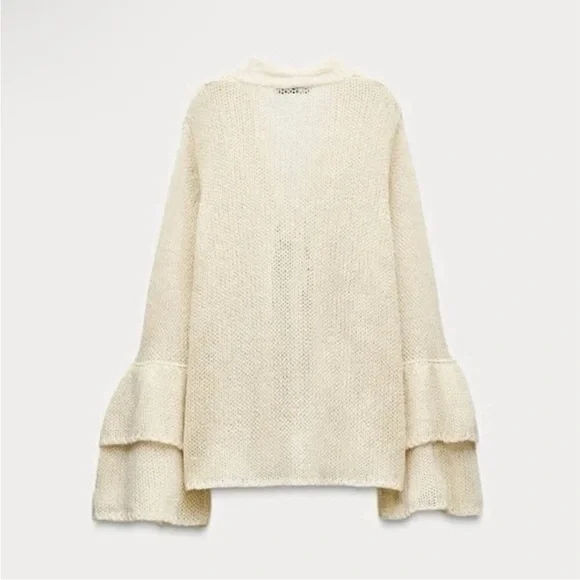 Zara Cream Knit Cardigan with Tie-Front - Picture 2 of 5